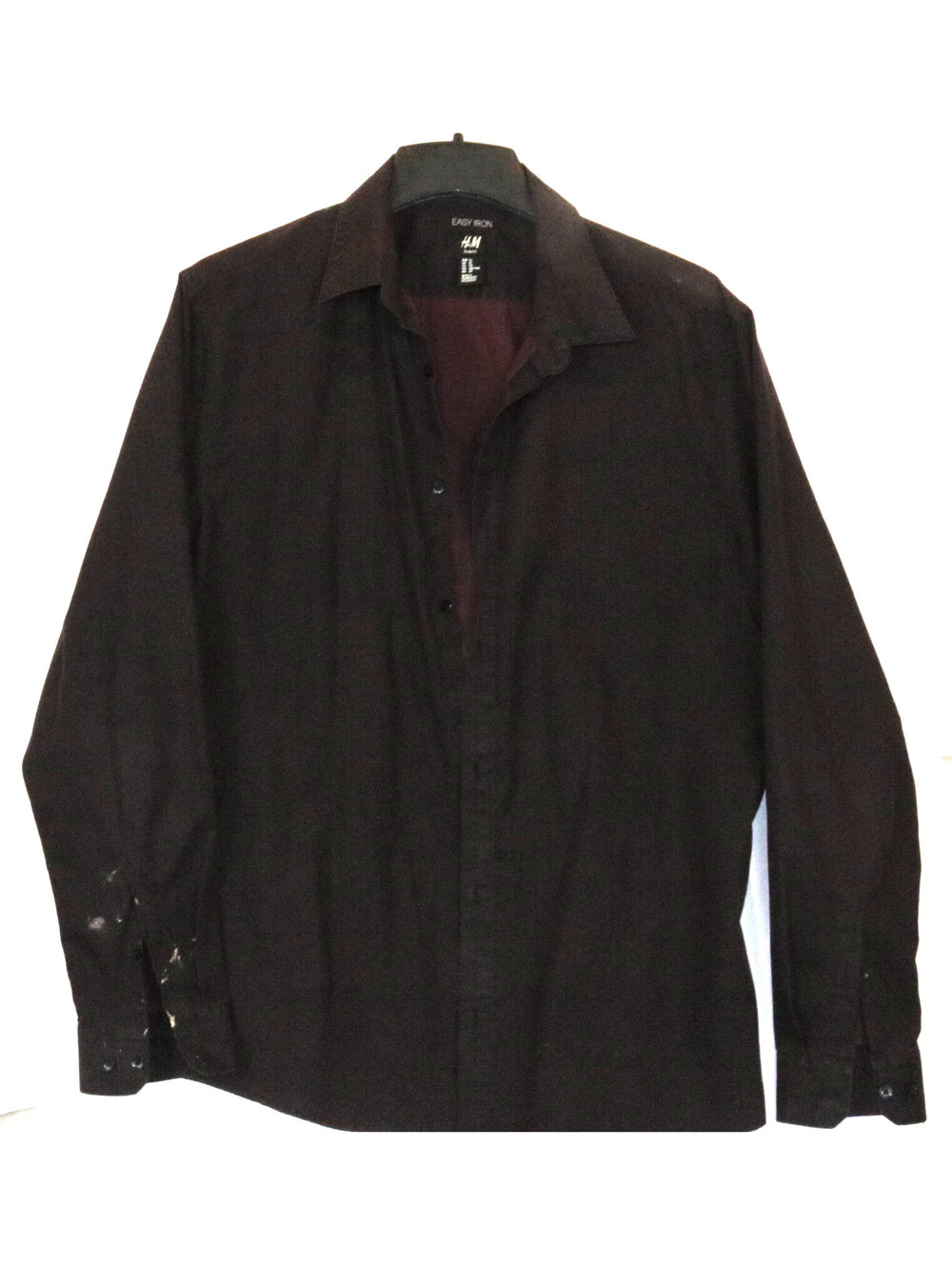 H&M Slim-Fit "Easy Iron" Long-Sleeve Button-Up Shirt Dark Burgundy Size XL